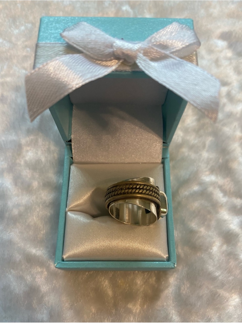 🍀Signed YS 925 India Turquoise Stone Silver & Gold  Ring - Picture 3 of 6
